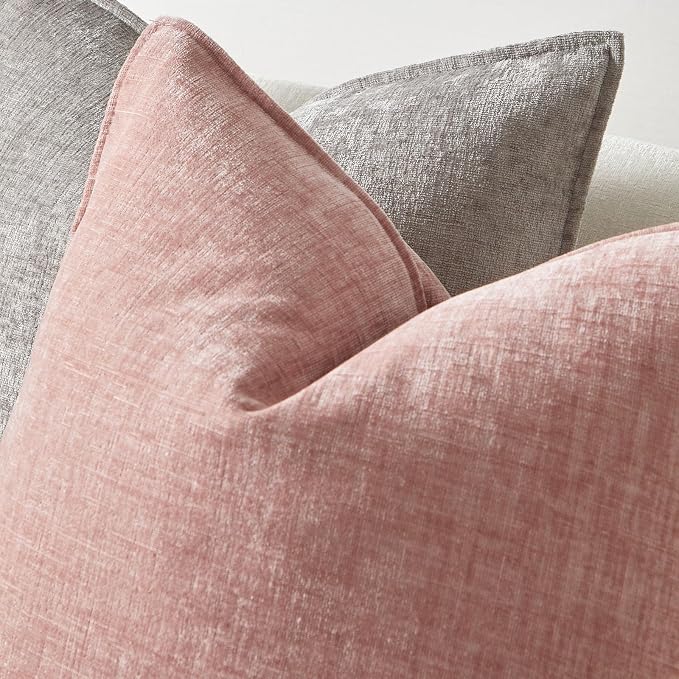 JUSPURBET Chenille Decorative Throw Pillow Covers 20x20 Set of 2,Pink