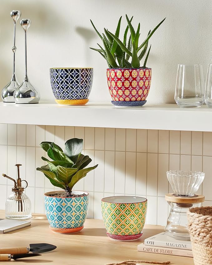 Metahom 4.9 Inch Ceramic Pots for Plants, Colorful Flower Pots Set of 4
