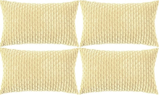 Set of 4 Pale Yellow Decorative Throw Pillow Covers 12x20 Inch Corduroy Pillow Covers for Bed Couch Sofa Living Room Soft Cushion Cases