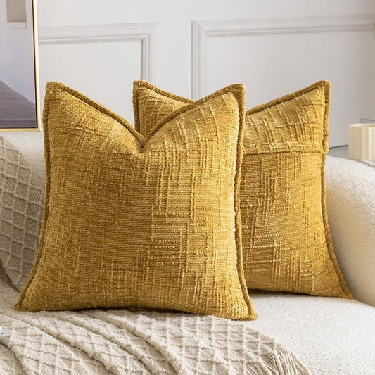MADIZZ Pack of 2 Chenille Throw Pillow Covers 16x16 Inch Yellow Soft Neutral Decorative Throw Pillows for Couch Sofa Boho Accent Cushion Covers Modern Farmhouse Home Decor for Bedroom Living Room