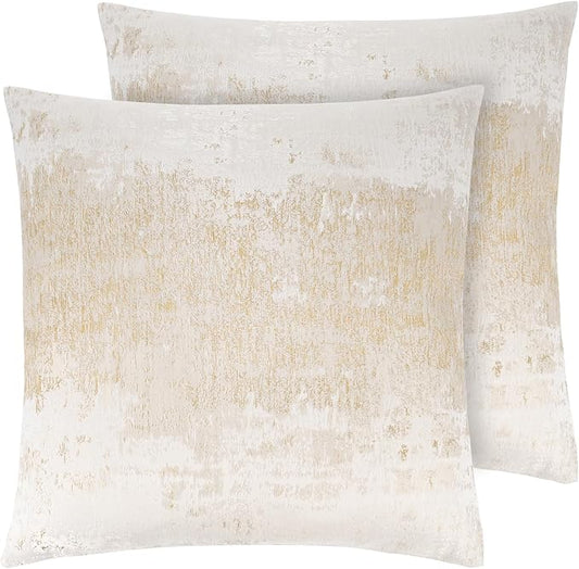 THE-TINOART Cream Champagne Metallic Jacquard Pillow Covers 18x18 Pack of 2 Velvet Back Modern Glam Sofa Decor
