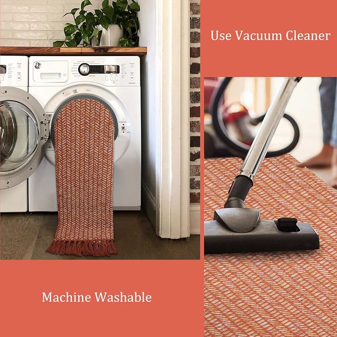 Lahome Boho Bathroom Runner Rug, 2x6 Fall Washable Rugs for Hallways | Laundry Room Mats with Tassels, Farmhouse Woven Cotton Decor Carpet, Non Shedding Lightweight Throw Rugs for Entryway Bedroom