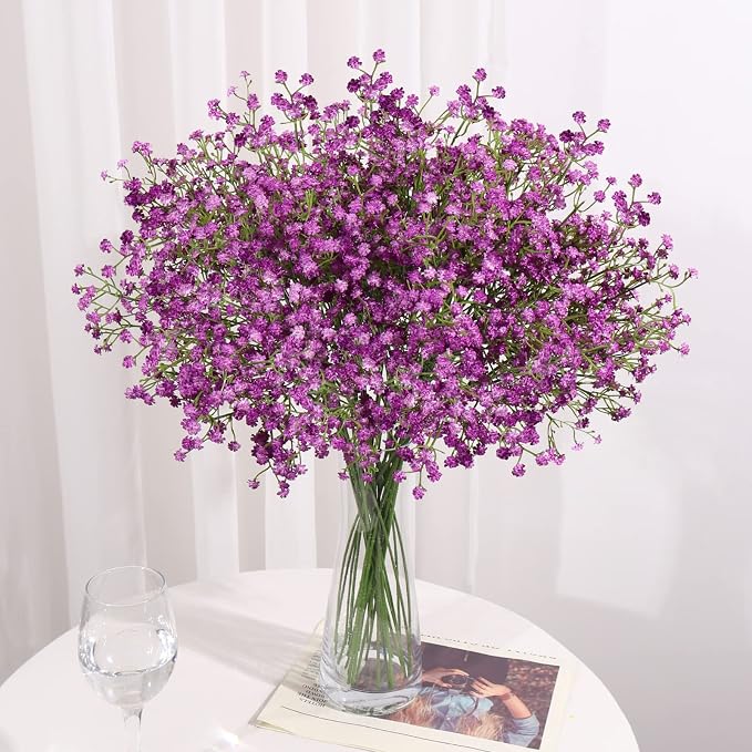 15 PCS Babys Breath Artificial Flowers Fake Babys Breath Flowers Artificial Bulk Purple Gypsophila Bouquets Real Touch Faux Flowers for Wedding Floral Arrangement Party Home Decoration