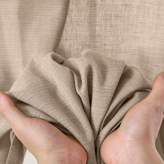 jinchan Linen Curtains Light Filtering Back Tab 50x90 Inch 2 Panels Taupe | Semi Sheer Curtains 90 inch length for Bedroom Living Room, Modern Farmhouse Drapes with Rod Pocket, Natural Boho Curtains