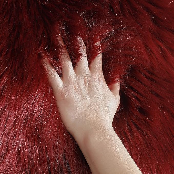 linmopm Faux Fur Rug Sheepskin Shag Fluffy Fuzzy Red 5x7 ft Rugs for Bedroom Bedside Bed Floor Living Room Plush Rectangle High-Density Cushion Carpet Super Sofa Cover