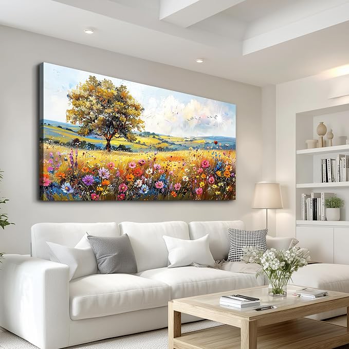 hyidecorart Large Wall Art For Bedroom Canvas Wall Decor For Living Room Office Decorations Flower Scenery Watercolour Wall Paintings Field Pictures Artwork Aesthetic Room Home Decor Hang Easy