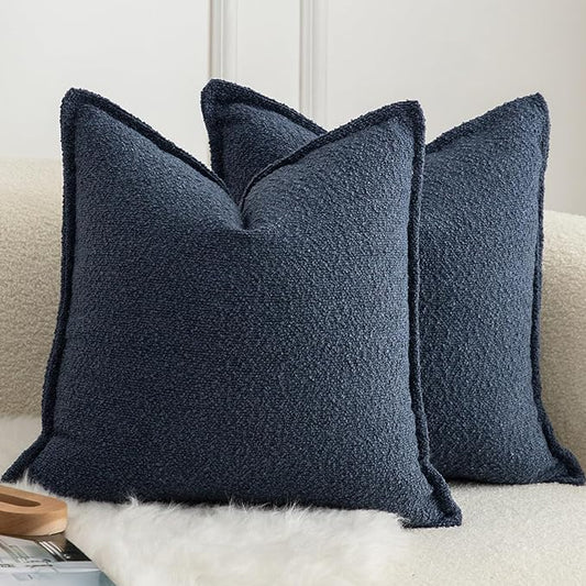 MANDIOO Pack of 2 Decorative Throw Pillow Covers Accent Solid Woven Textured Cushion Covers Pillow Cases Bedroom Living Room Sofa Home 20 x 20 Inch Blue