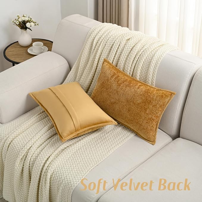 FUTEI Pack of 2 Chenille Soft Throw Pillow Covers 12x20 Inch, Tobacco