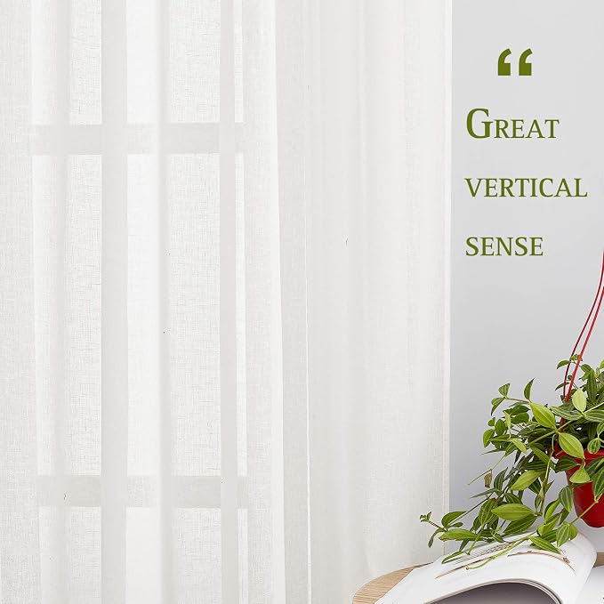 NICETOWN Linen Sheer Curtain 100 Inch Wide Privacy for Patio Door (W100 x L96), Grommet Sheer Linen Curtain Flax Texture Privacy with Light Penetration for French Door/Living Room, Ivory, 1 Panel