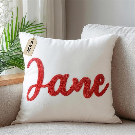 Personalized Embroidered Name Pillow，Custom Monogram Throw Accent Handmade Pillows Cover，Customizable Decorative Couch Bed Room Pillow Case Gifts for Kids Boy Girls 20x20
