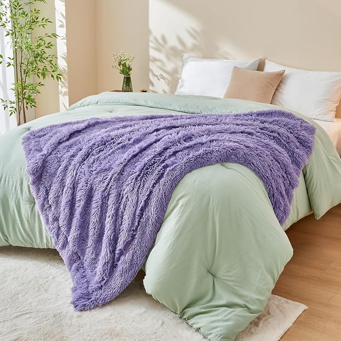 GONAAP Fuzzy Faux Fur Throw Blanket for Couch, Lavender, 50"x60" | Warm Cozy Plush Shaggy Decorative Reversible Thick Non-Heated Fleece Blanket for Sofa Bed, Gift for Women Men, All Season Use