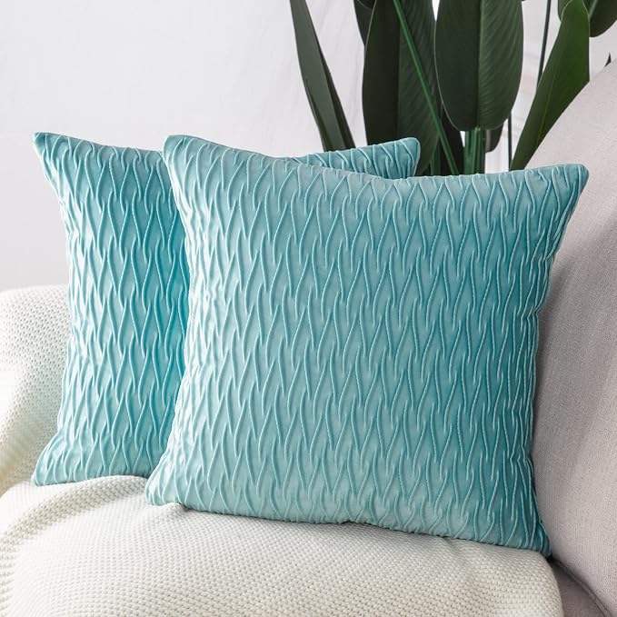 MADIZZ Set of 2 Super Soft Velvet Decorative Throw Pillow Covers 26x26 inch Aqua Square with Texture Luxury Style Cushion Case European Pillow Shell for Sofa Bedroom