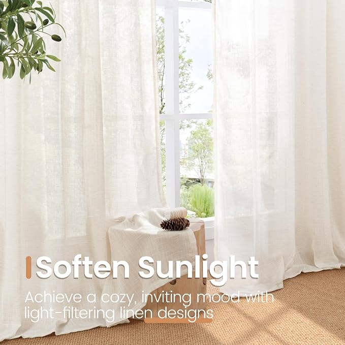 BGment 42X84 Inches Long Linen Curtains for Living Room 2 Panels Set | Textured Light Filtering Drapes Semi Sheer for Bedroom Country Lightweight Rustic with Rod Pocket