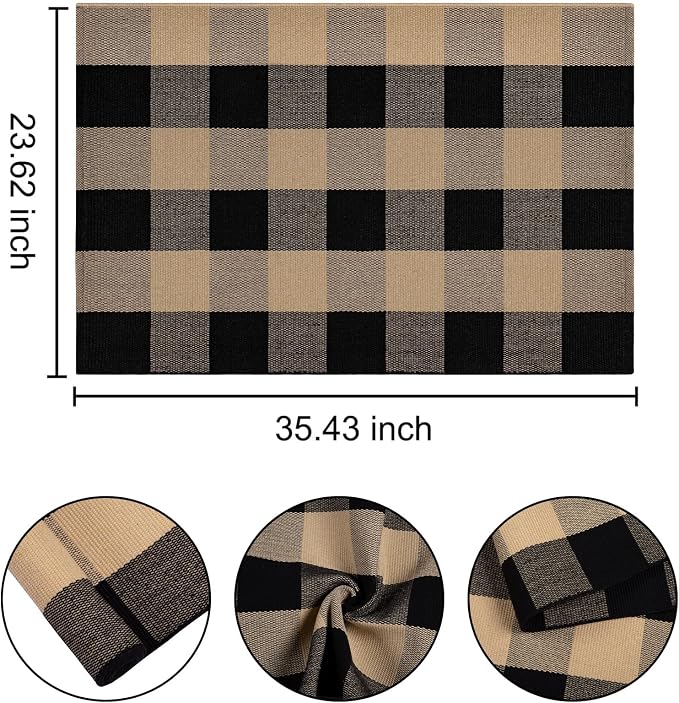 Checkered Front Door Mat Outdoor 24''x35''Buffalo Plaid Outdoor Rug Cotton Washable Layered Doormat for Bedroom,Bathroom,Farmhouse,Entryway,Home Entrance