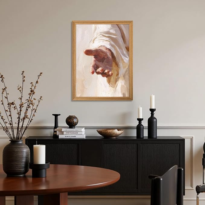 Framed 3D Textured Jesus Wall Art, Christian The Hand of God Wall Decor Paintings, Religion Bible Pictures Posters Prints for Church Prayer Room Living Room Home Decor 12x16 Inch
