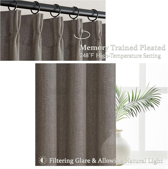 Chocolate Tart Extra Long 108 Inch Floor to Ceiling Curtains for Dining Room, Memory Shape Pinch Pleat Thick Natural Linen Modern Curtain Luxury Decor Light Filtering Window Drapes 2 Panels 9FT Length