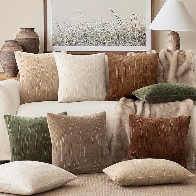 Foindtower Pack of 2 Slubby Textured Chenille Throw Decorative Pillow Covers Square Accent Solid Cushion Cover Cozy Neutral Farmhouse Pillow Case for Couch Sofa Bedroom Living Room 24x24 Inch,Brown