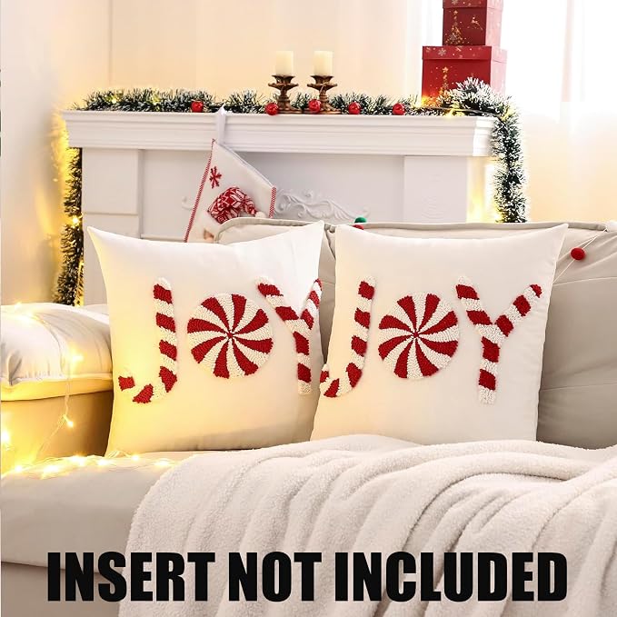 Christmas Throw Pillow Covers 18x18 inch Set of 2 Red Xmas Joy