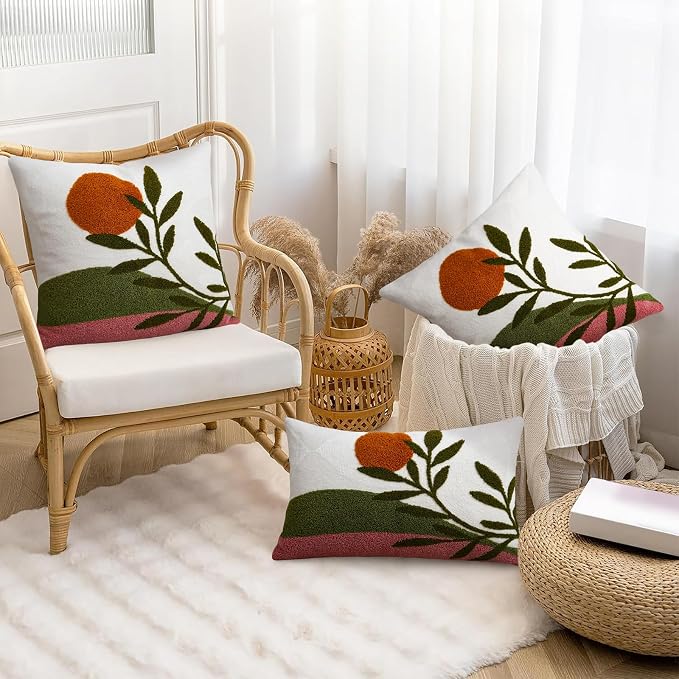 Adabana Boho Lumbar Pillow Cover 12x20 Inch Embroidered Throw Pillow Cover