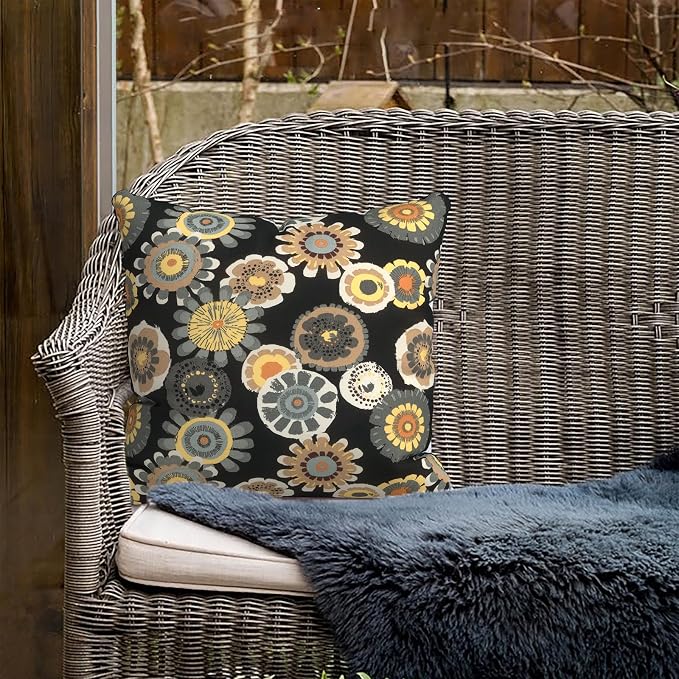 Outdoor Throw Pillow Covers 18”x18”, Decorative Pillow Covers for Patio Furniture, Modern Cushion Cases for Garden Couch Home Sofa Bed Office Chair, Pack of 2,Black Yellow Crosby