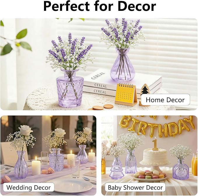 RUCKAE Glass Bud Vases Mini Flower Vase Small Vintage Vases for Centerpiece Table Wedding Decorations Home Decor Party(Purple 32pack)
