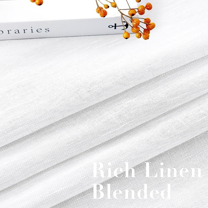 H.VERSAILTEX Linen Curtains Flax Linen Blended Curtain Panels for Living Room/Bedroom Semi Sheer Privacy Curtains 102 inch Length 2 Panels Set Nickel Grommet Window Drapes, Pure White