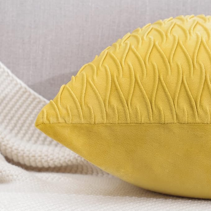 MADIZZ Set of 2 Super Soft Velvet Decorative Throw Pillow Covers 16x16 inch Lemon Yellow Square with Texture Luxury Style Cushion Case Pillow Shell for Sofa Bedroom