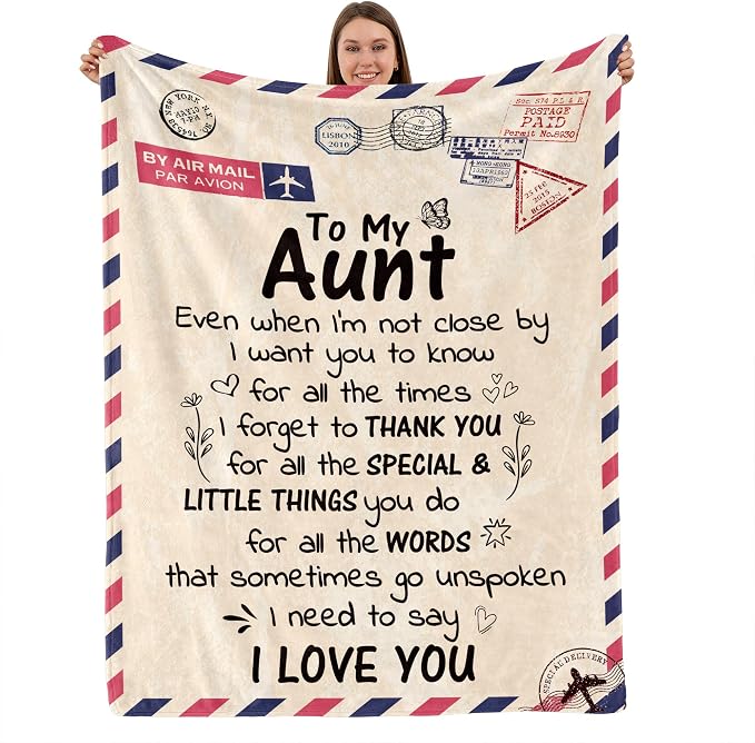 TURMTF Best Aunt Gifts for Mothers Day Birthday, Unique Birthday Gift Warm-Hearted Blessing Thank You Aunt Throw Blanket