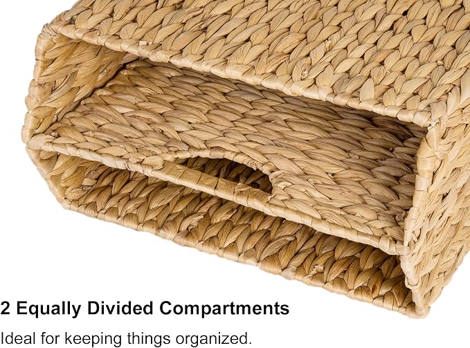 StorageWorks Hand-Woven Divided Magazine Basket, Rattan Magazine Holder, Natural Wicker Magazine Rack for Bathroom, Office, Water Hyacinth, 1 Pack | Magazine Holder Bathroom, Mail Baskets for Counter, Hand-Woven Wicker Baskets, Rattan Magazine Rack for...