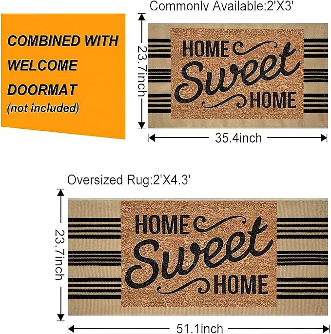 Khaki Black Outdoor Rug 2'x4.3',Striped Front Porch Rug Machine Washable Front Door Mat Entryway Throw Rug for Front Porch Indoor Outdoor Doormat