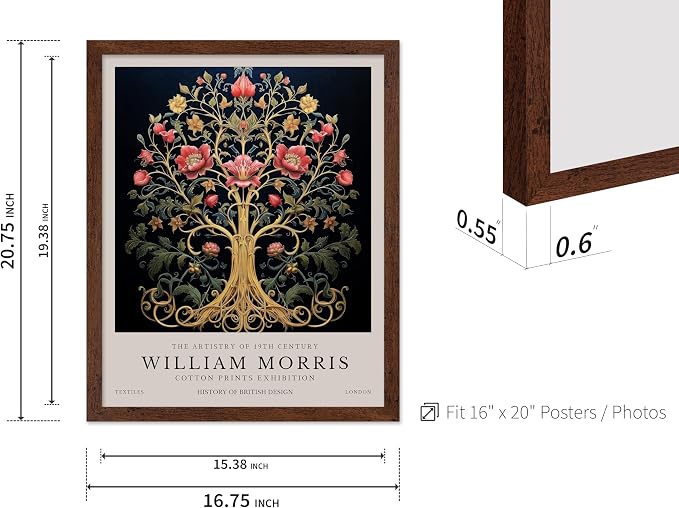 Poster Master William Morris Poster - Tree of Life Print - Flower Art - Botanical Design - Exhibition Display - Floral Painting - Aesthetic Artwork - Great Office or Bedroom Decor - 16x20 Brown Framed