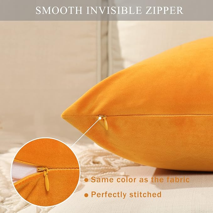 Stellhome Soft Velvet Throw Pillow Covers Square Decorative Cushion Covers for Bed Couch Sofa Bench, 18 x 18 inch (45 x 45 cm), Gold, Pack of 2