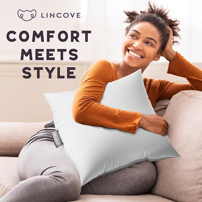 Lincove Euro Throw Pillow Insert Square 14"x22" Pillow – Made in Canada, 100% Cotton Shell, Down Alternative Filling, Vegan-Friendly, Hypoallergenic - Decorative Couch Pillows, 2 Pack