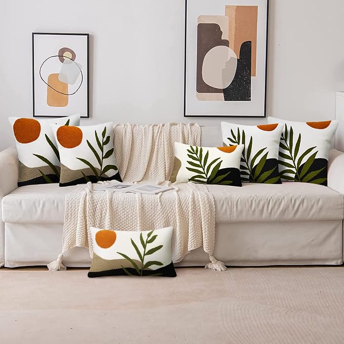 Merrycolor Boho Pillow Covers 20x20 Tufted Mid Century Modern Throw Pillow Covers Abstract Leaf Pillow Cover Bohemian Aesthetic Boho Pillows Decorative large Pillows for Couch Bed Sofa Living Room 1PC