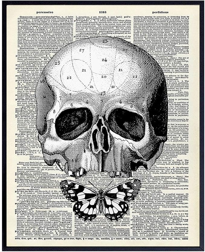 Gothic Skull Wall Art - Skull Wall Decor - Goth Art Room Decor - Goth Butterfly - Living Room Picture - Home Print - Artwork Decorations - Pagan Gifts - Wicca Artwork