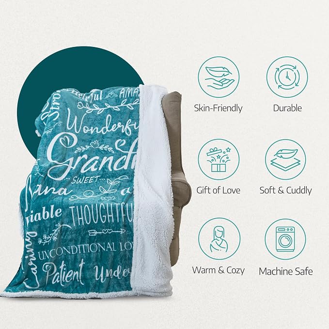 Piwaka Grandma Blanket - Christmas Gift Box for Grandma from Grandkids, Cozy Fleece Throw for Grandmother, Nana, Abuela, Gigi, Sentimental Birthday Gifts to Celebrate Love and Warmth (Teal)