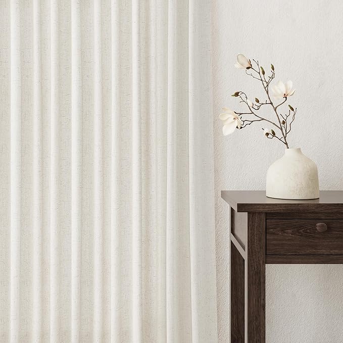 Jowels Birch Linen Curtains 84 Inch Long 2 Panels for Living Room | Natural Light Filtering Sheer Curtain,Back Tab Pocket Pleated Look,Boho Farmhouse Textured Privacy Drapes for Bedroom Window
