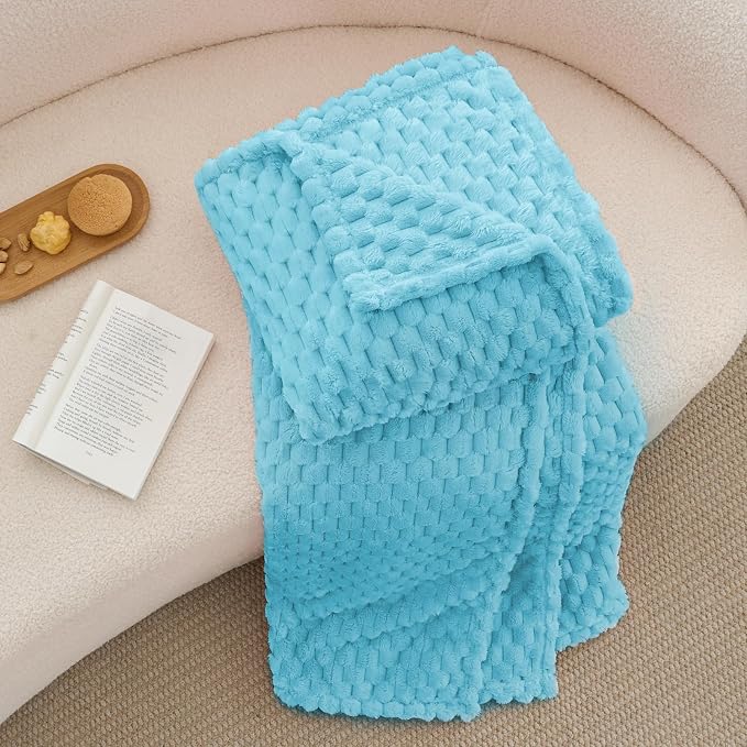 BEDELITE Light Blue Twin Blanket for Couch, Soft Cozy Gift for Women, 60*80 | 3D Jacquard Decorative Fleece Blanket, Super Soft Plush Throws, Cute Birthday Gift for Women & Men, Suitable for All Seasons