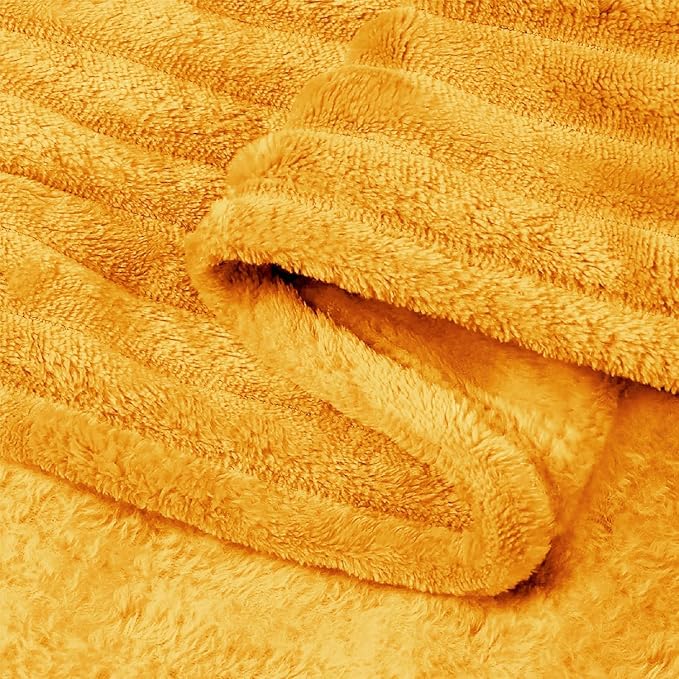 BEDELITE 3D Ribbed Mustard Yellow King Size Blankets for Bed, 108x90 Inch | Soft Warm Decorative Fluffy Blanket, Cozy Fuzzy Lightweight Plush Fleece Throw Blankets for Bed, Room Decor, Gift for Women