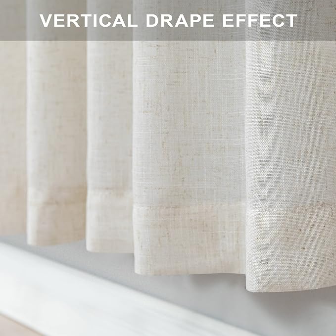 Natural Linen Semi Sheer Curtains 45 Inch Length 2 Panels Light Filtering Neutral Window Curtains for Bedroom Farmhouse Boho Kitchen Back Tab Rod Pocket Panels Ivory Cream Colored 36 x 45 Inches Long