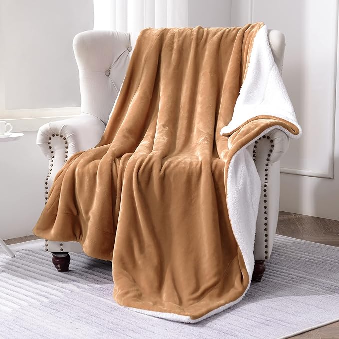 SOCHOW Sherpa Fleece Throw Blanket, Camel, 50x60 inches | Double-Sided Super Soft Luxurious Plush Blanket Throw Size
