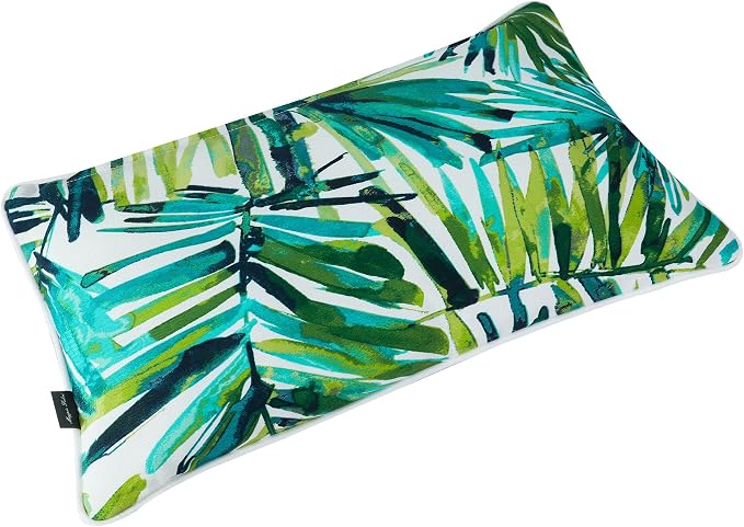 Magpie Fabrics Patio Lumbar Pillow Covers ONLY 20"x12", Set of 2, Outdoor Indoor Cushion Cases Decorative Throw Rectangular Pillowcase Shell for Couch Garden - Green Palm Leaves