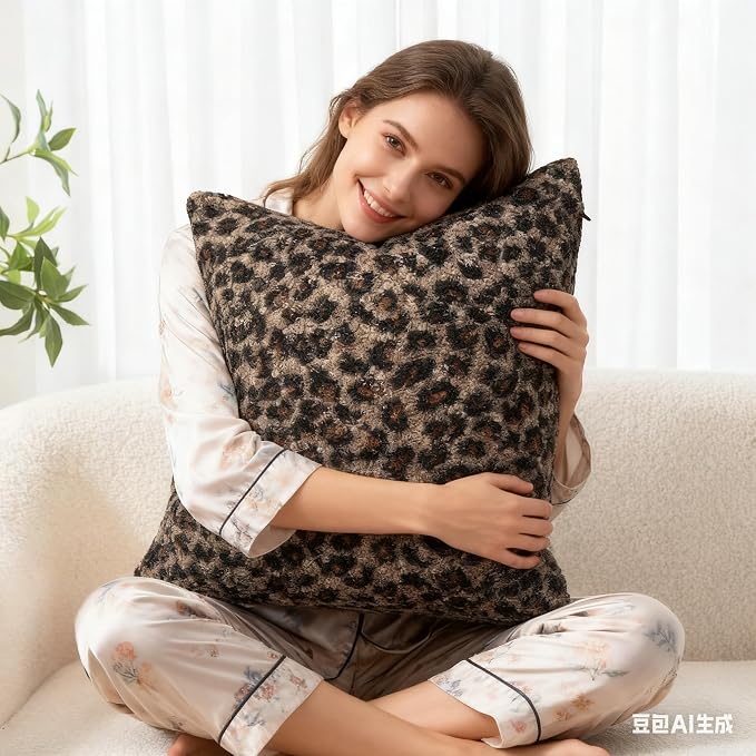 cygnus Cheetah Print Boucle Throw Pillow Covers 20x20 Inch | Set of 2 Soft Fuzzy Curly Textured Decorative Pillowcase, Leopard Pillows for Living Room Bedroom Stockholm Home Decor