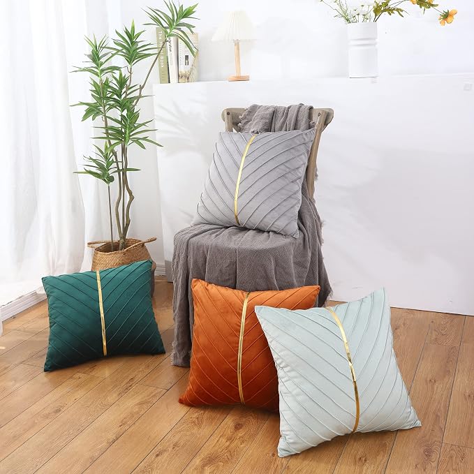 Velvet Throw Pillow Covers 18x18 Pack of 2 Gold Decor Mint Green