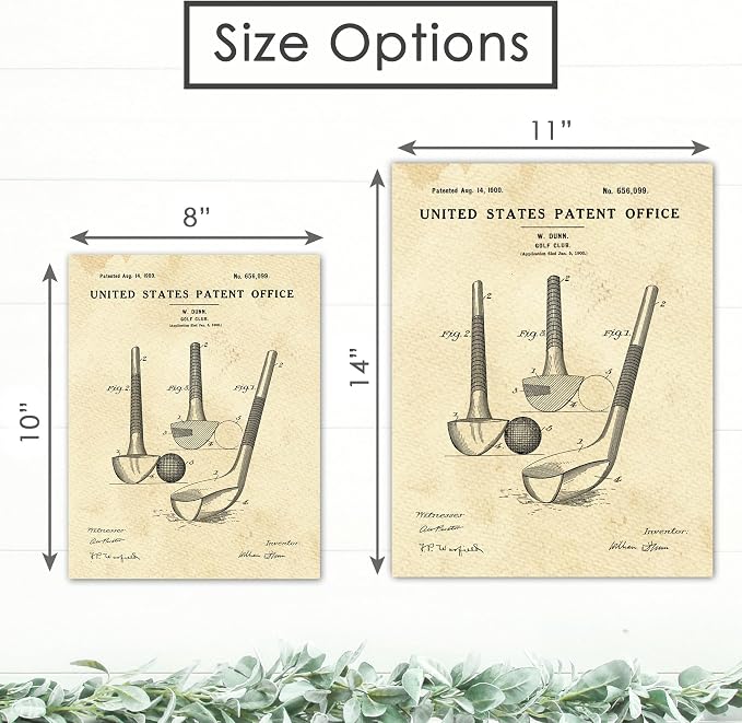 DREAM BIG PRINTABLES Golf Club Patent Print Wall Art - Unframed - 8x10 | Timeless Style Wall Decor for Golf Enthusiasts | Farmhouse, Living Room, Modern Home Decor