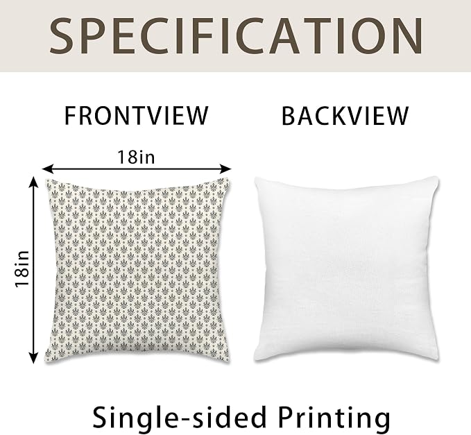 Hexagram Floral Pillow Covers 18x18, Vintage Black Throw Pillow Covers | Charcoal Black, Set of 2, Farmhouse Neutral Decorative for Couch Pillows, Home Decor, Living Room, Bedroom, No Insert