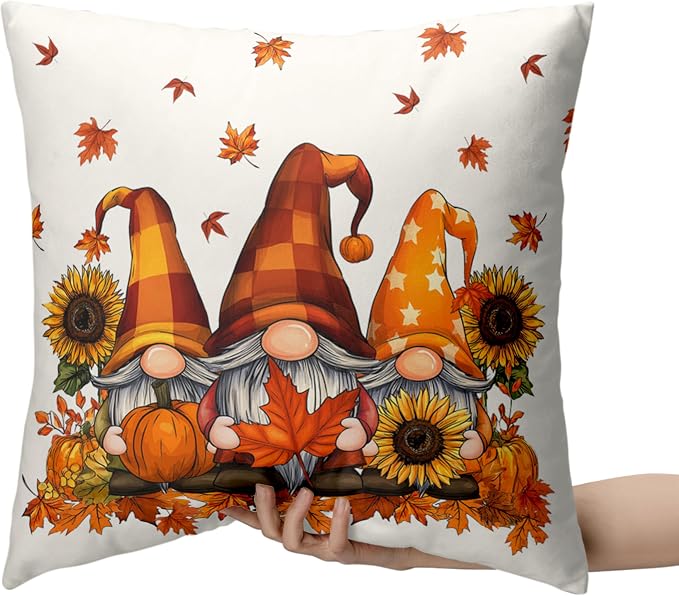 Fall Gnome Pillow Covers 24x24 Set of 2 Pumpkin Sunflower Maple Leaves Throw Pillow Covers Autumn Pillow Case Thanksgiving Cushion Case for Home Decor Couch Sofa