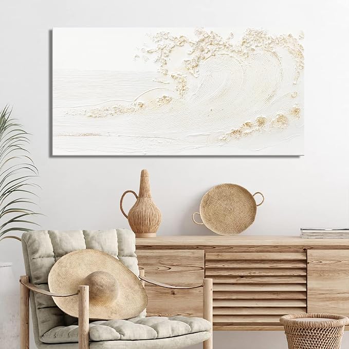 Canvas Wall Art Decor White Wall Art Silent Waves With Gold Canvas Art Wall Decor Wall Art Painting Decorations Artwork Wall Art Prints For Room Living Room Bedroom Office Decor 20x40 Inch