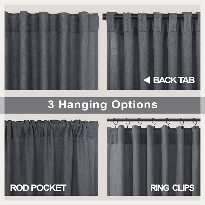 Dark Grey Curtains 84 Inch Length 2 Panels Set for Living Room Pleated Sheer Linen Light Filtering Modern Farmhouse Thick Privacy Floor Length Curtains Drapes 84 Inches Long for Bedroom Charcoal Gray