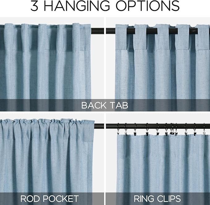 Blue Semi Sheer Linen Curtains 84 inch Length for Living Room Back Tab Modern Farmhouse Coastal Decor Stone Dusty Blue Cotton Textured Gauze Curtains for Dining Room Bedroom Blue Grey